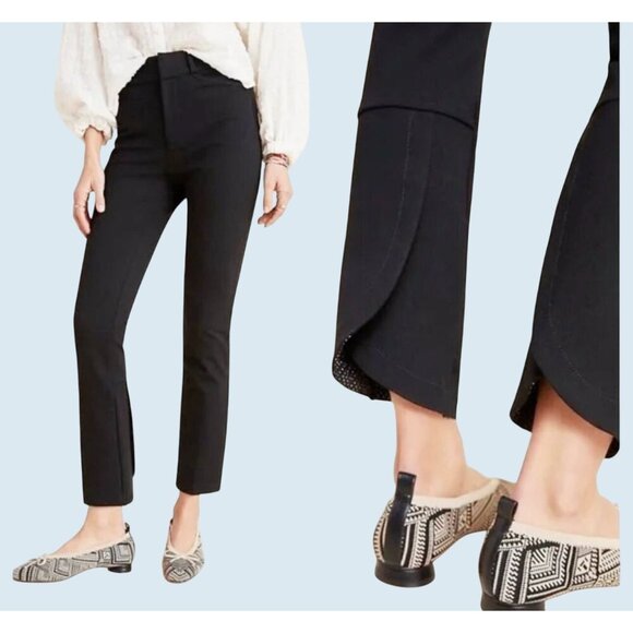 ANTHROPOLOGIE The Essential Collection Black Tulip Hem Trouser Pant Sz 10 - Picture 1 of 8